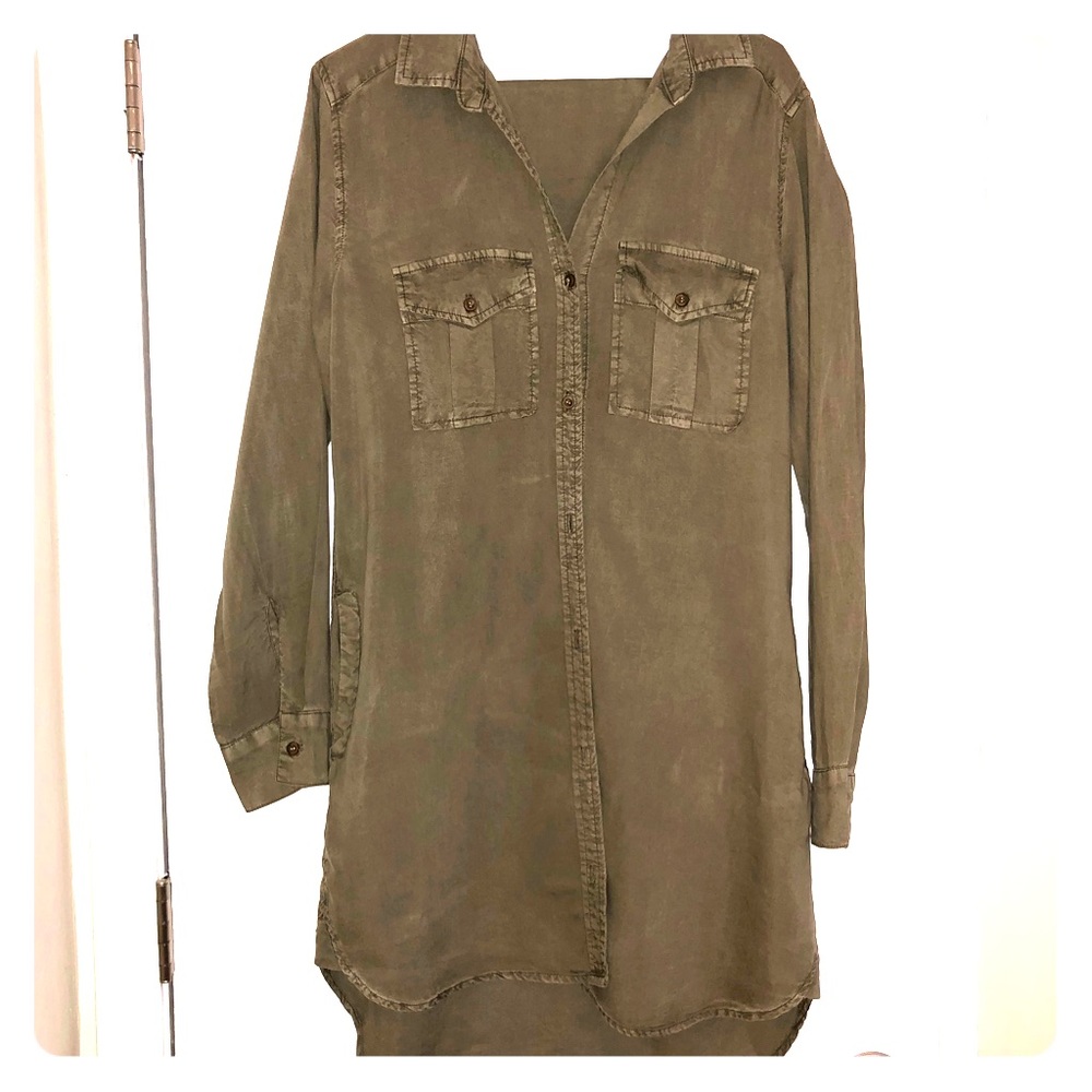 Bella Dahl Khaki Green Shirtdress Sz M